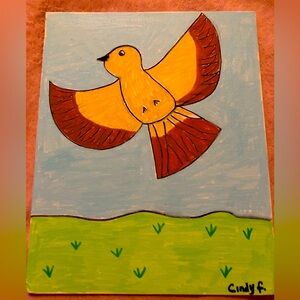 SALE!!!Fly, birdie 8 x 10 canvas board draw by Cindy